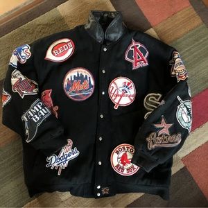 VINTAGE 90’s Jeff Hamilton MLB Jacket with Leather Patches fits up to 5XL